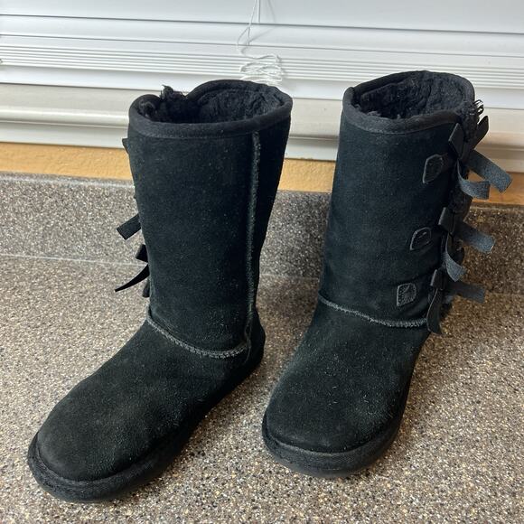 Koolaburra by Ugg Tall Winter Boots Pull On Little Kid Girls Size 13 Black Suede - Picture 2 of 11